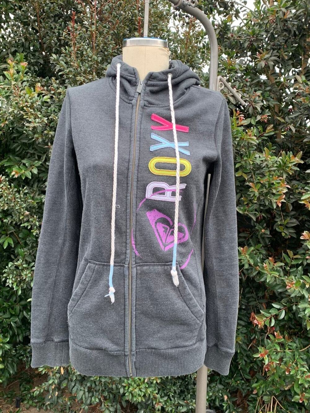 Roxy Hoodie Gray Women’s Small Full Zip Heavyweight Sweatshirt